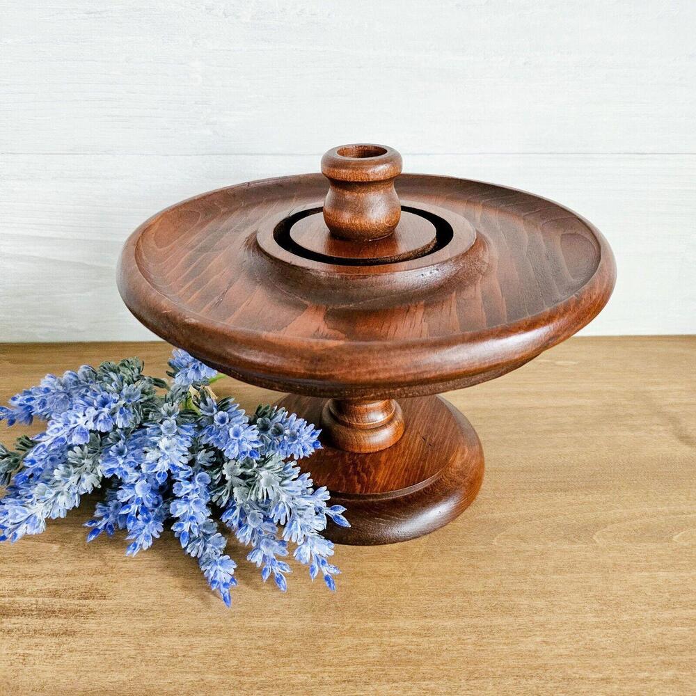 Vintage Wood Hand Turned Candle Holder Mid-Century